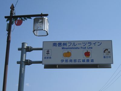 南信州フルーツライン　道路名表示板と街灯　豊岡村