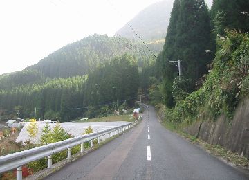 耶馬渓湖西岸の道